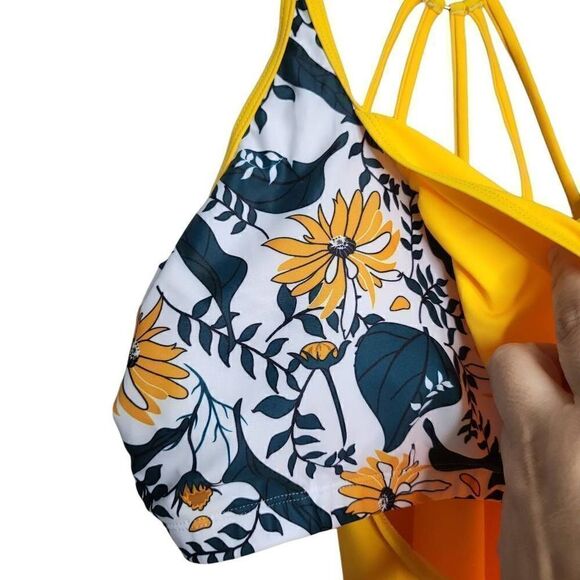Holipick Push Up Tankini Swimsuit Two Piece Tummy Control Yellow Floral Size Lar - Picture 4 of 10